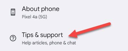 Раздел «Советы и поддержка» на Google Pixel.