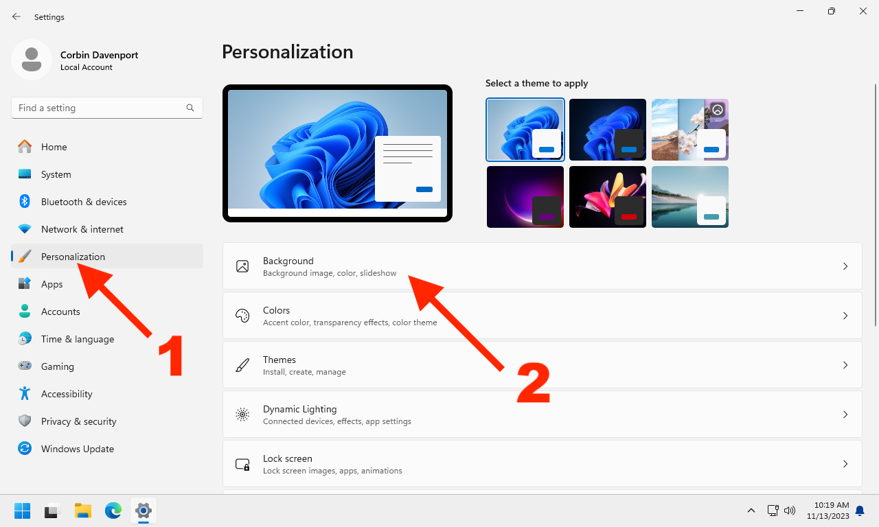 Параметры фона в Windows 11