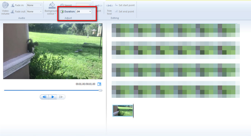 Пример настроек длительности кадра