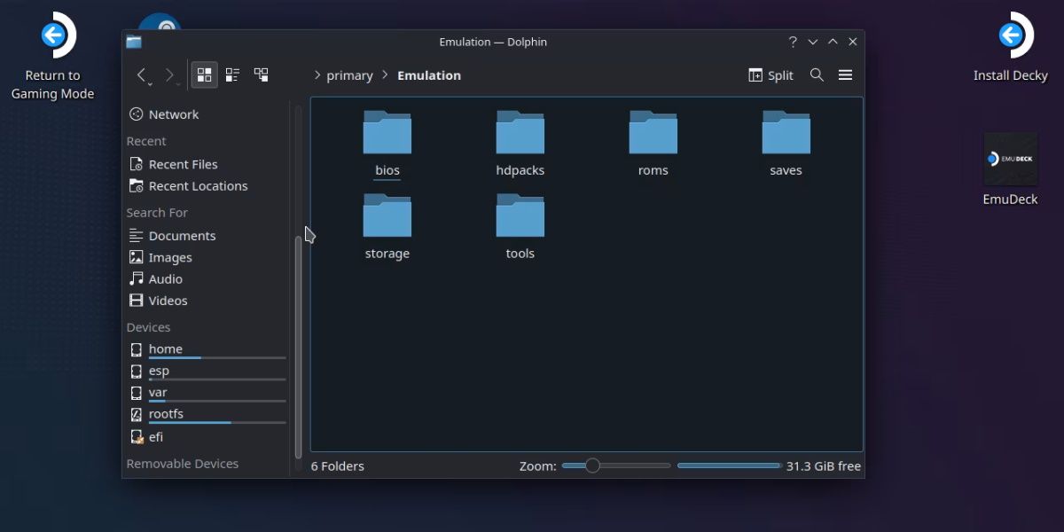 Скриншот папки EmuDeck с файлами эмуляции