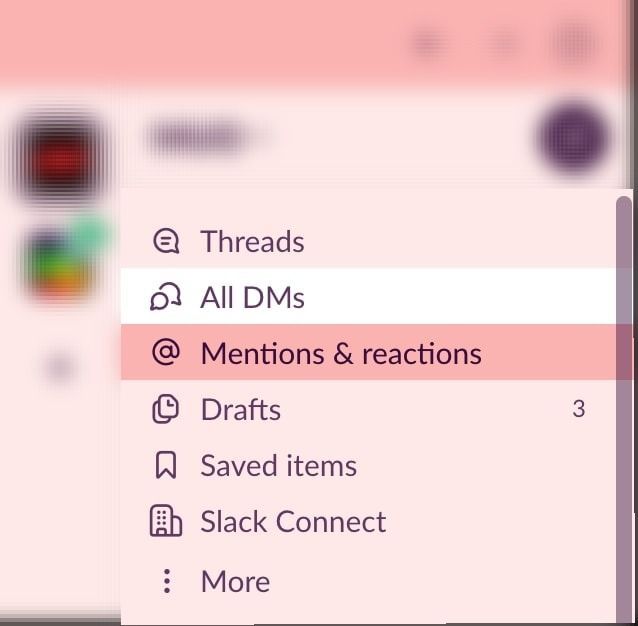 Раздел упоминаний и реакций в Slack