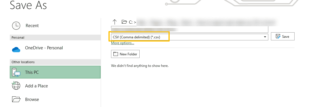 Выбор CSV при сохранении файла