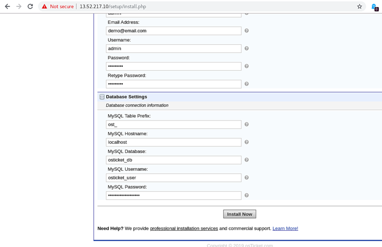 Database settings