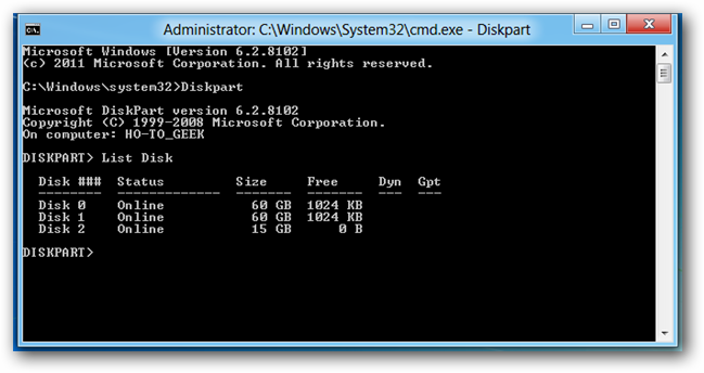 Список дисков в diskpart