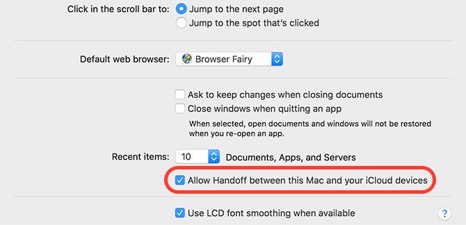 Настройки Handoff в macOS Sierra