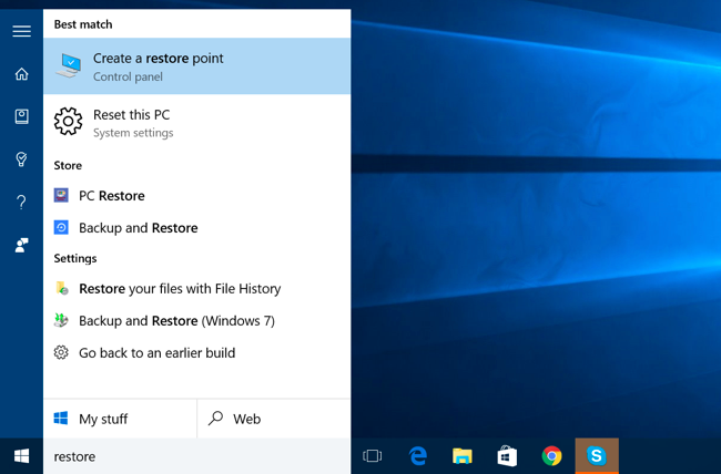 Включить Восстановление системы в Windows 10