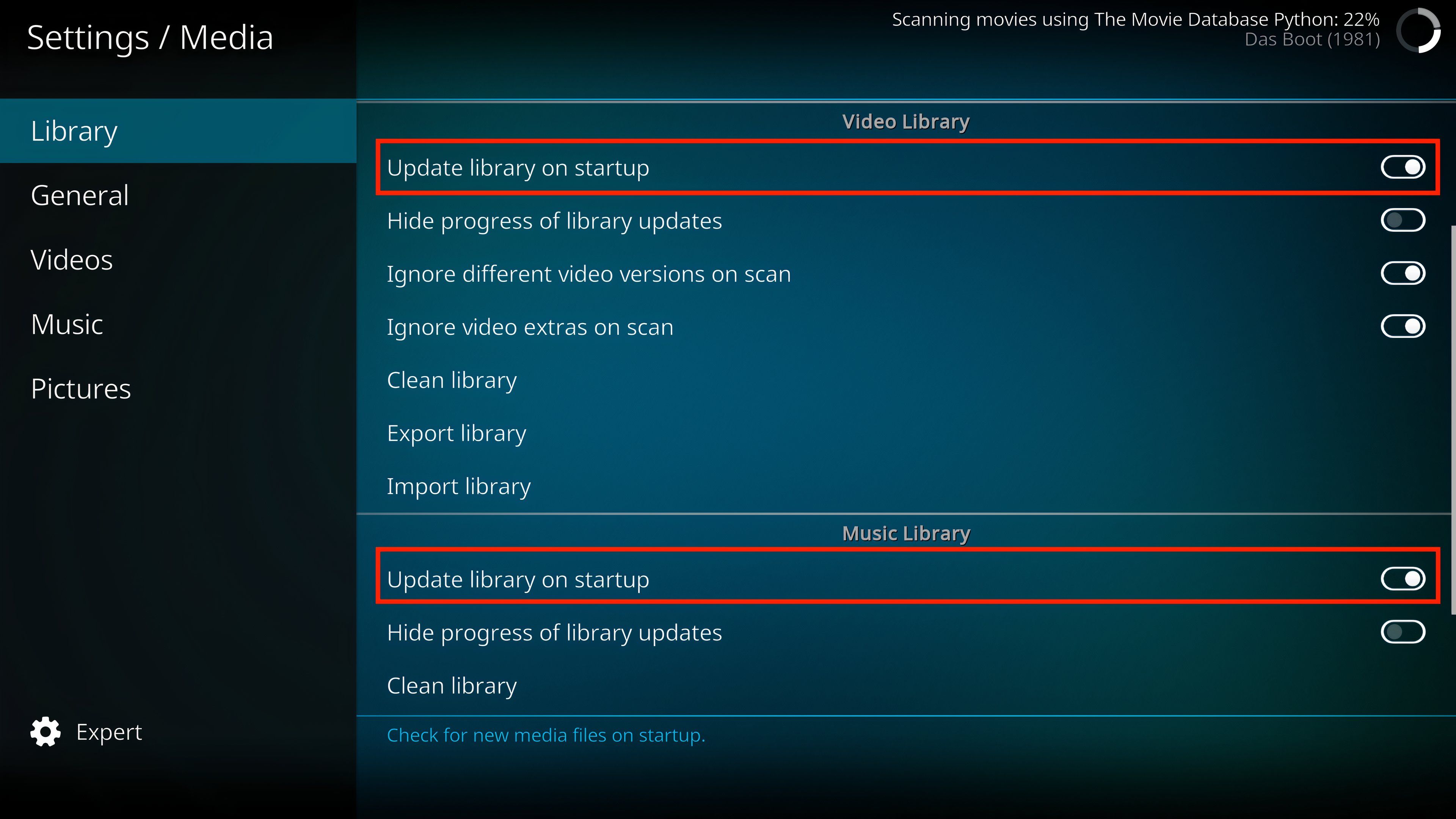 Настройка автоматического обновления библиотек Kodi.