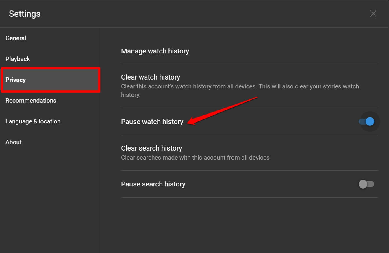 Приостановить историю просмотров в YouTube Music на вебе