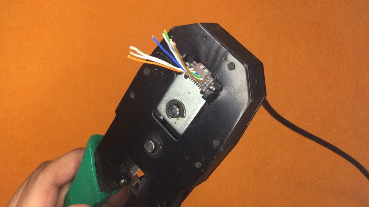 Crimping of an Ethernet cable using a crimping tool