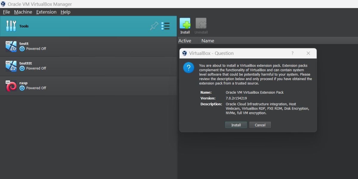 _Установка Extension Pack для VirtualBox