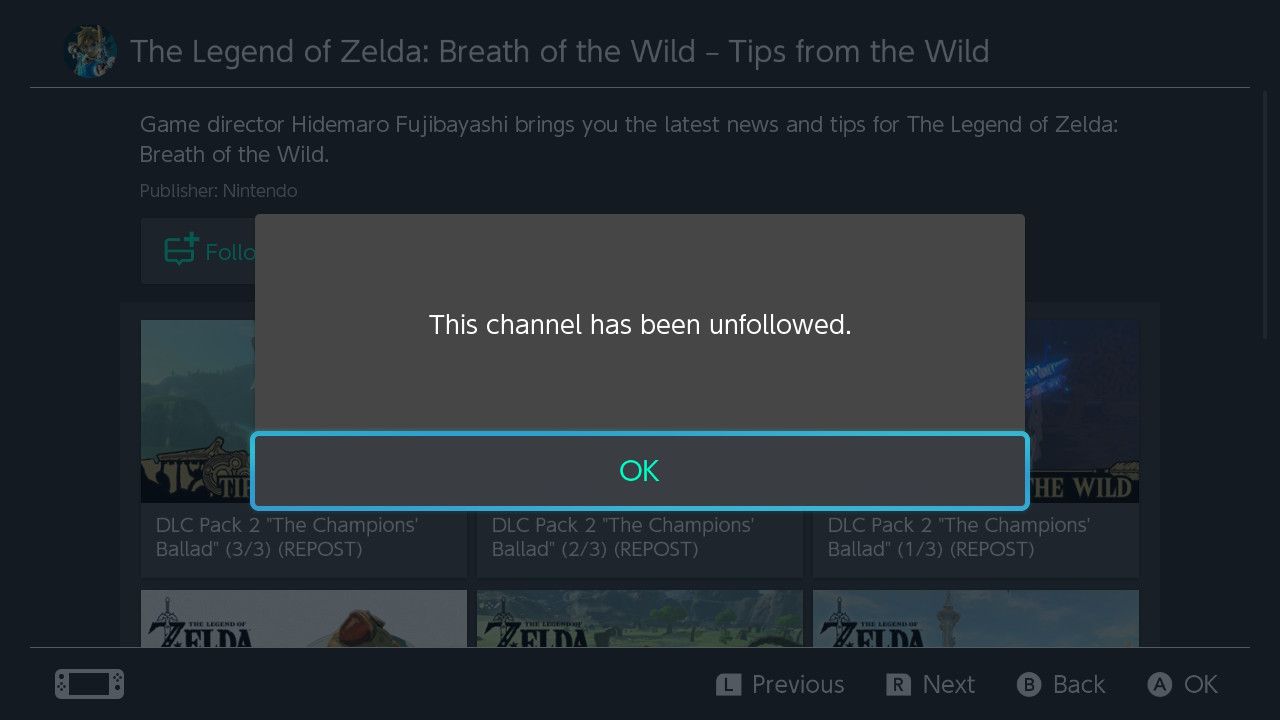 Уведомление на Nintendo Switch после отписки от канала новостей