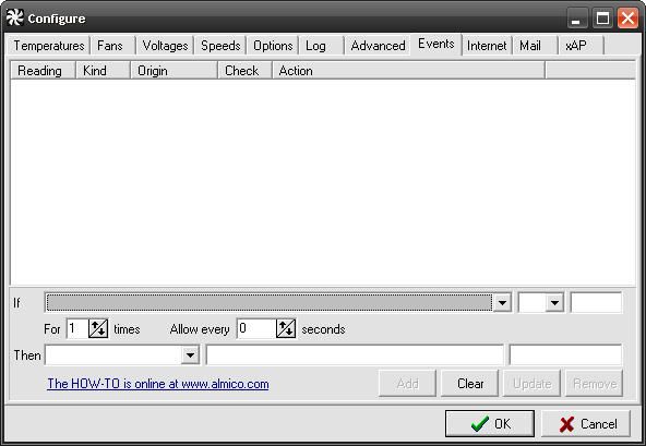 Вкладка Events с параметрами события