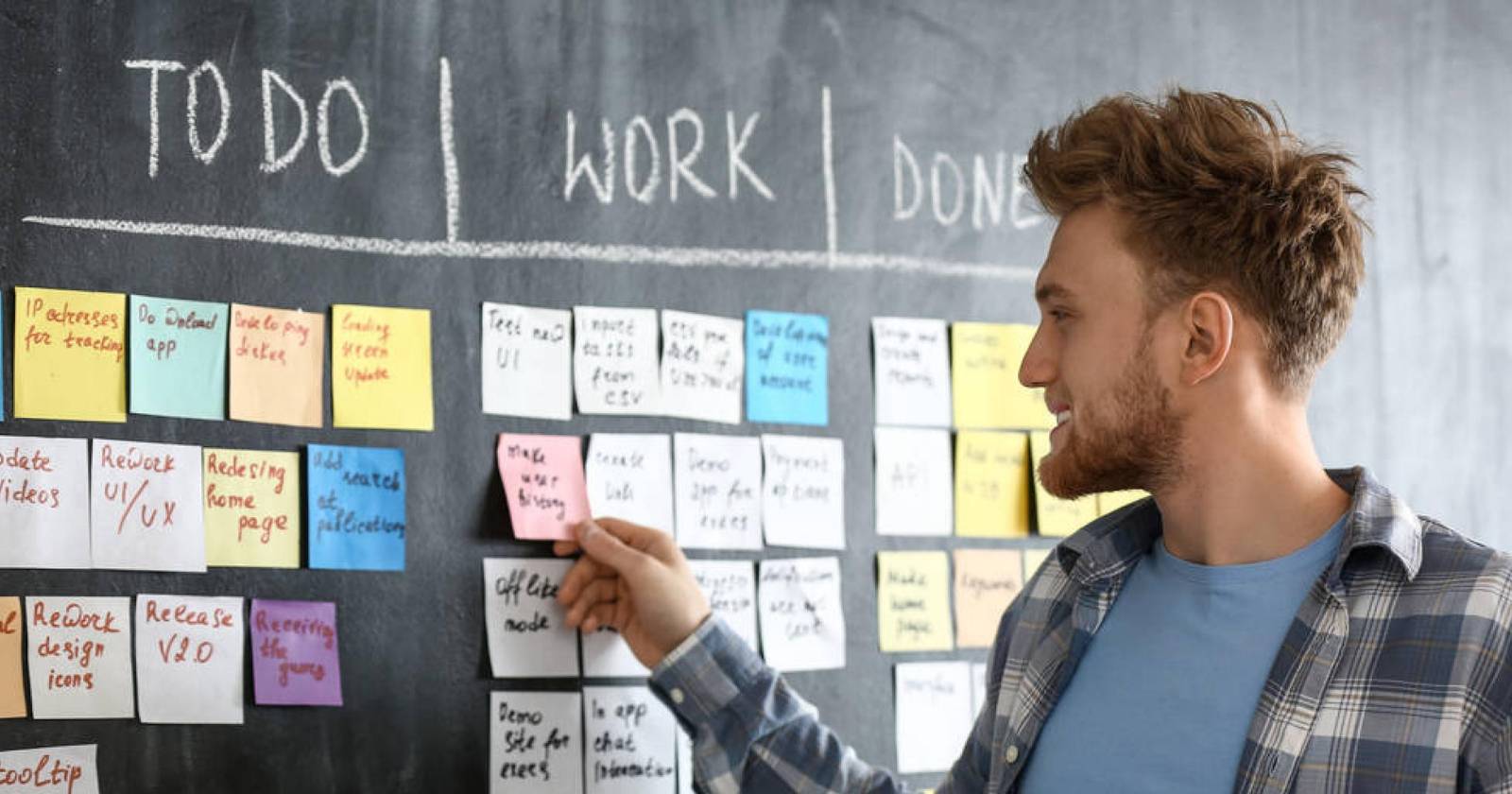 Человек, работающий с канбан-доской