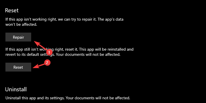 Параметры приложения Slack в Microsoft Store: восстановление и сброс