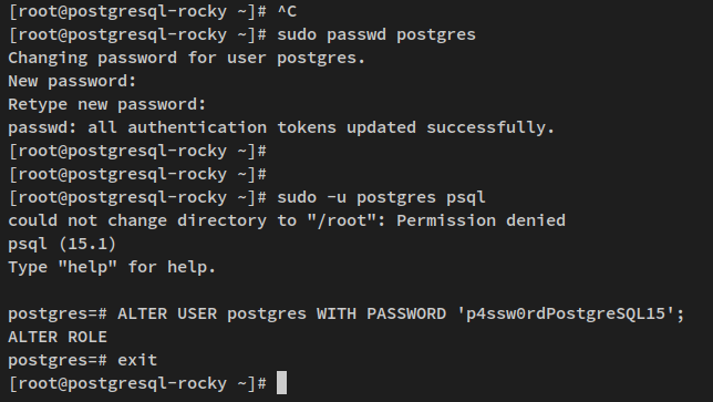 установка пароля для роли postgres