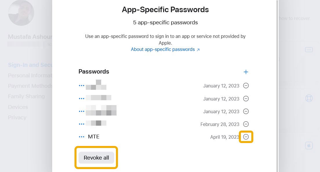Revoking App Speicifc Password Icloud Email