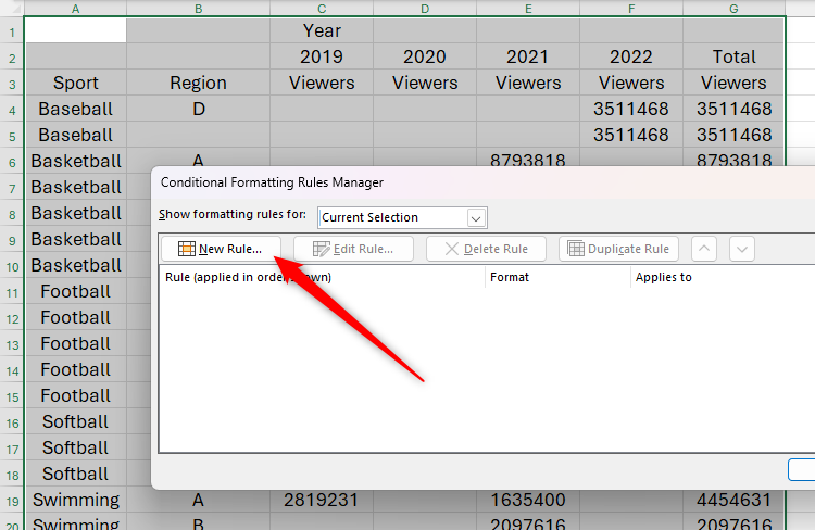 Кнопка Создать правило выделена в диалоге Управления правилами.