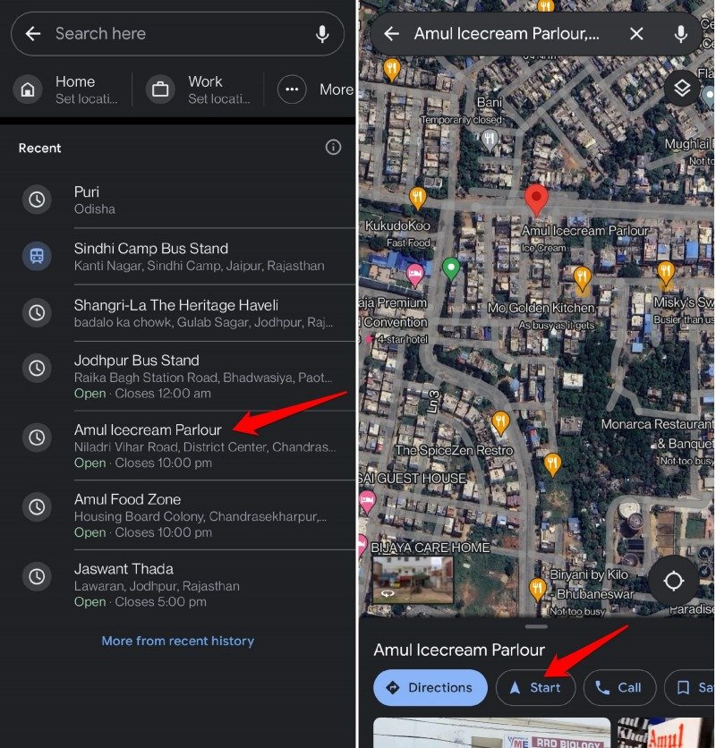 Запуск навигации в Google Maps — экран поиска и маршрут