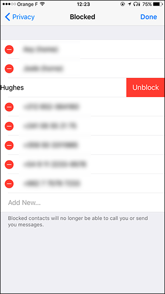 Подтверждение разблокировки в списке контактов
