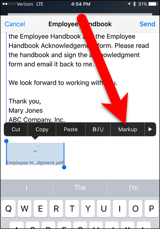 Выберите Markup на всплывающем экране