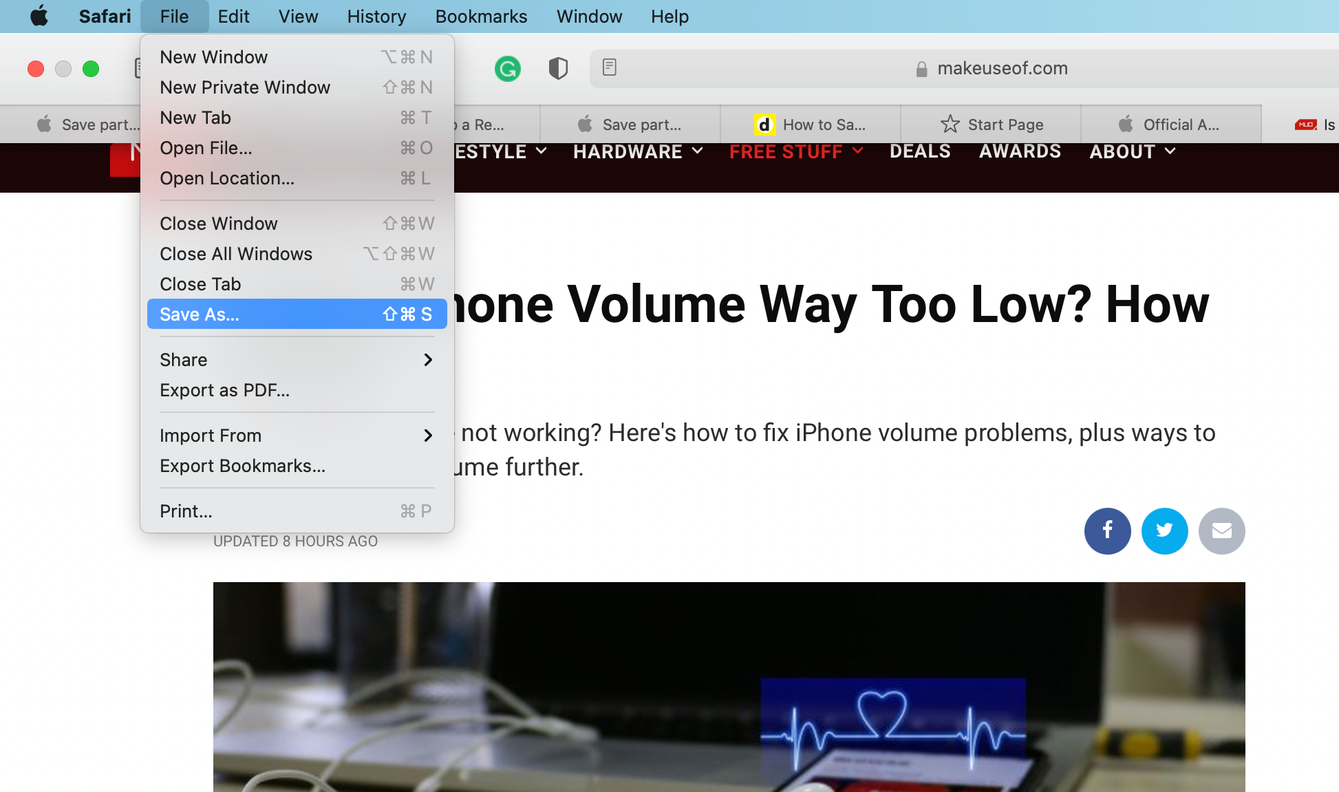 Сохранение веб‑страницы в Safari