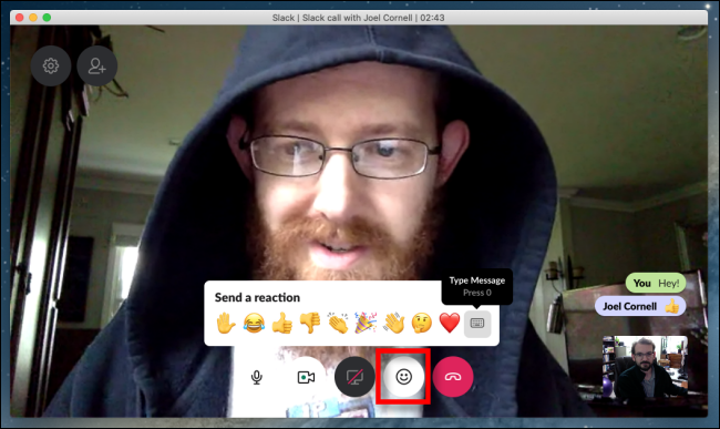 Реакции и сообщения в видеочате Slack