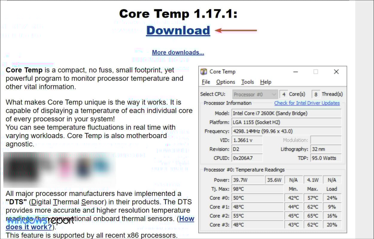 Кнопка скачивания Core Temp