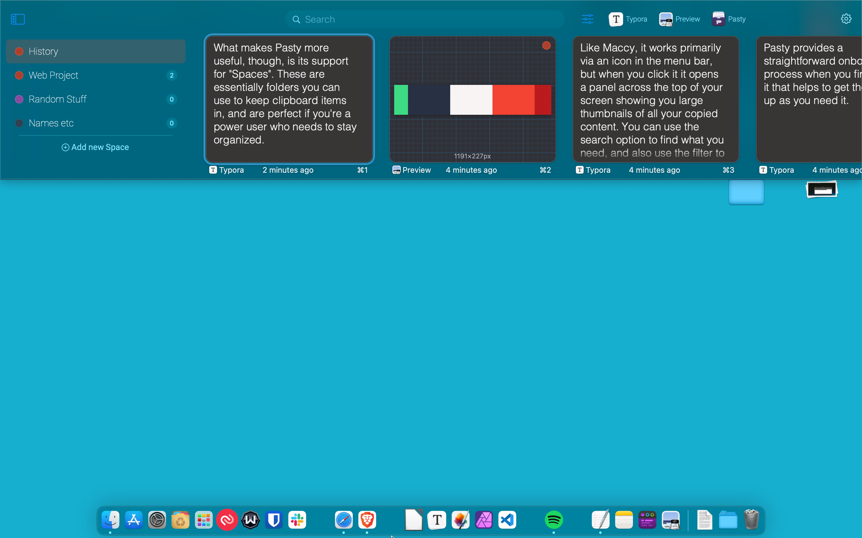 Интерфейс Pasty в строке меню macOS