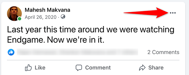 Нажмите на три точки в правом верхнем углу публикации на Facebook.