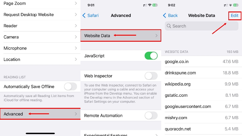 advanced safari settings on iphone