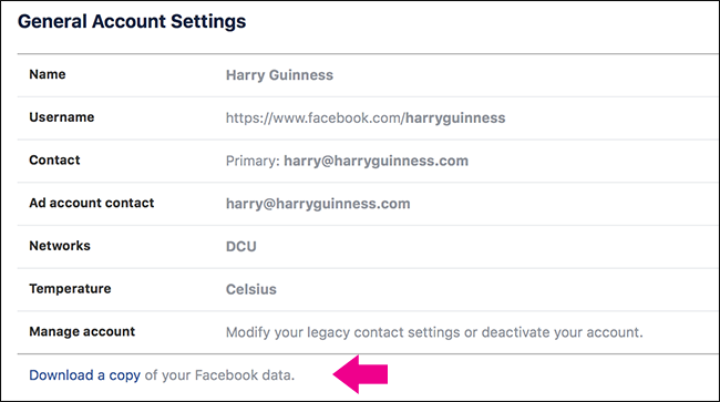 Кнопка для скачивания копии данных в настройках аккаунта