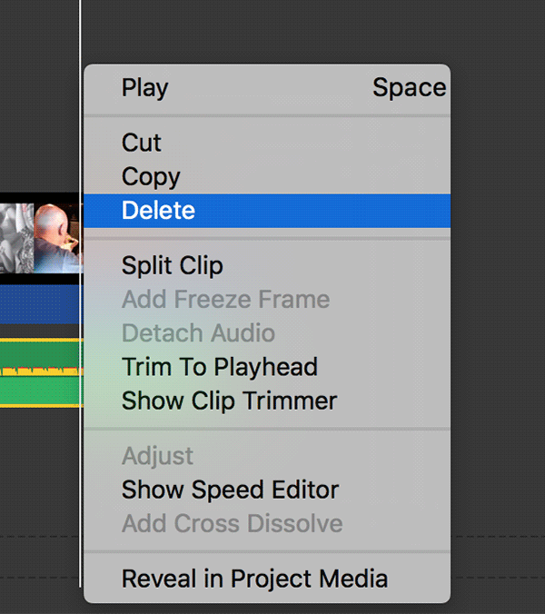 Удаление аудиодорожки с таймлайна iMovie
