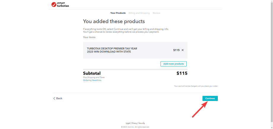 Страница оплаты TurboTax с полями для платежных данных