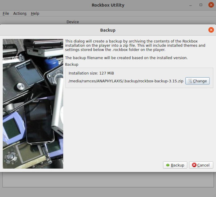 Опции резервного копирования Rockbox