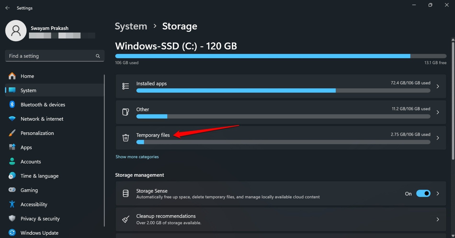 Временные файлы Windows 11