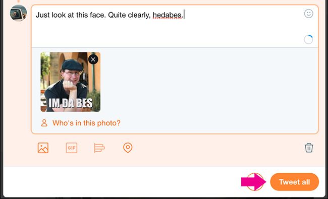 Кнопка отправки всех твитов треда в интерфейсе Twitter