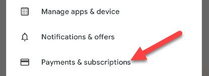 Выберите Платежи и подписки.