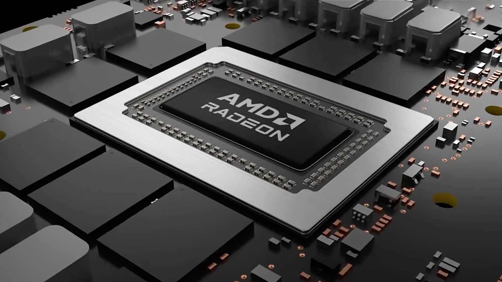 AMD Radeon 칩이 보드에 장착된 이미지.