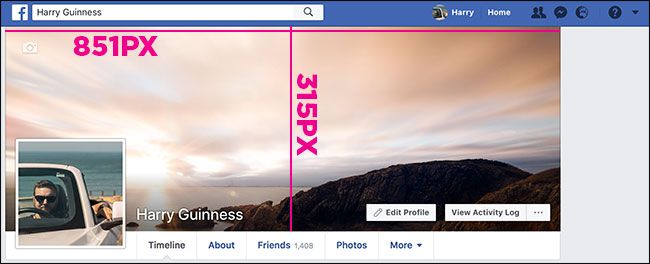 Размер обложки Facebook в настольном браузере: 851×315 пикселей