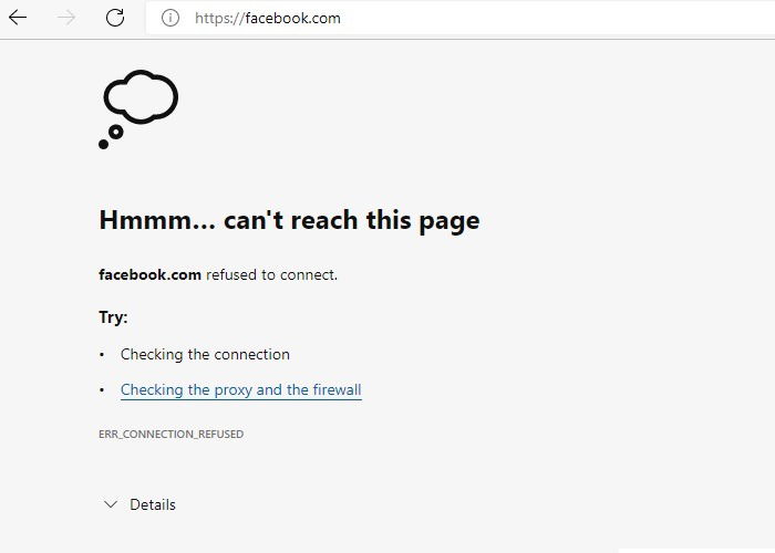 Появление ошибки при попытке открыть заблокированный сайт