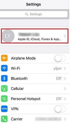 Экран iPhone: опции учетной записи Apple ID