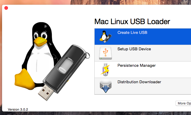 Главное окно Mac Linux USB Loader: выбор Create Live USB или Distribution Downloader