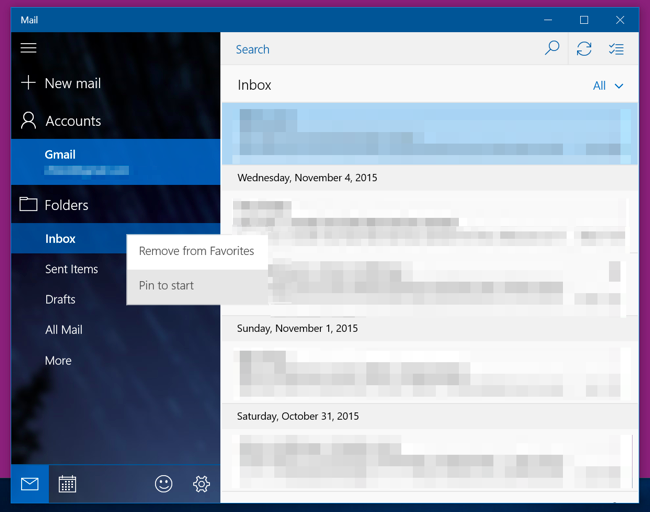 Изображение: закрепление папки в приложении Почта