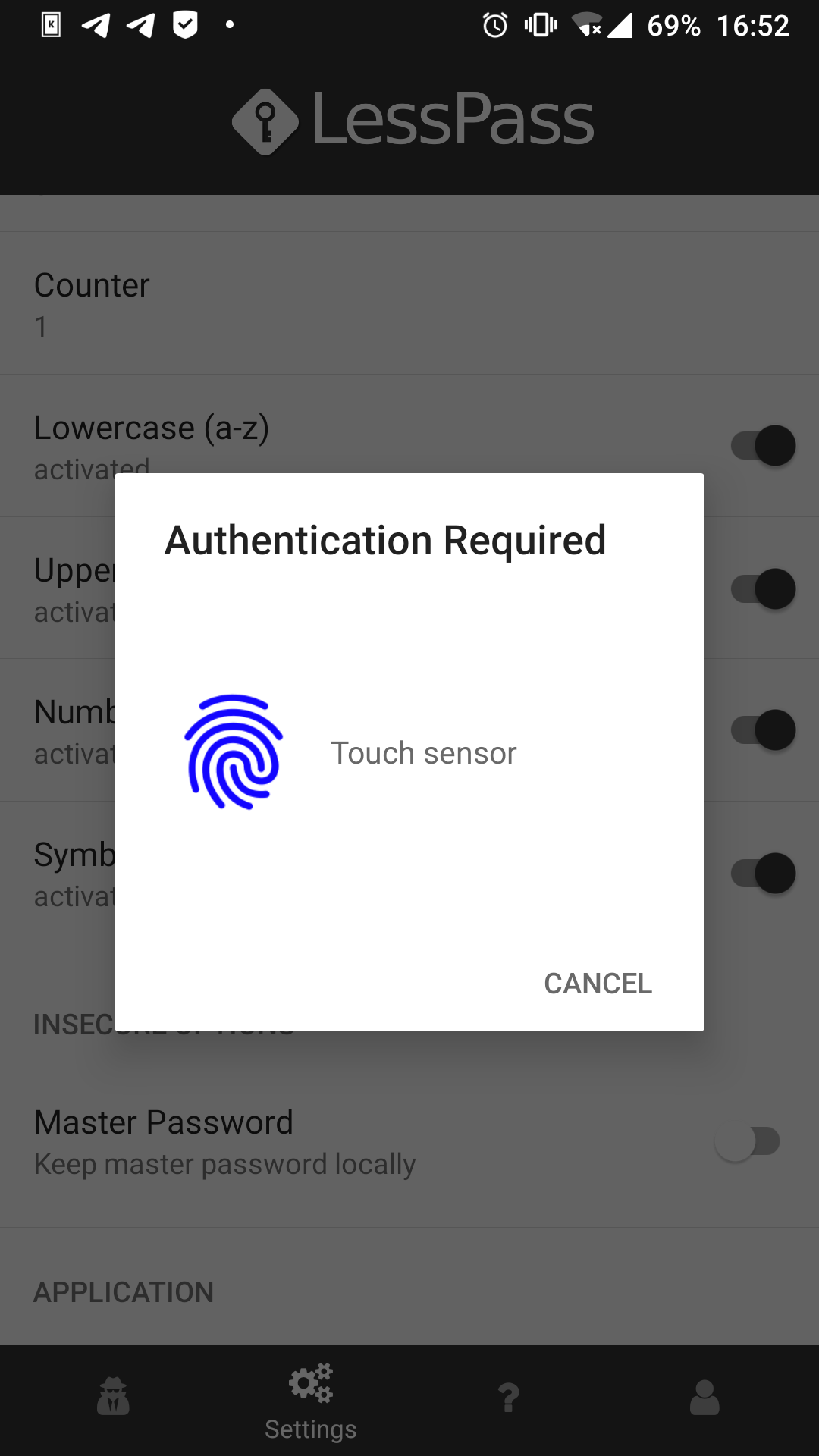Подтверждение отпечатком