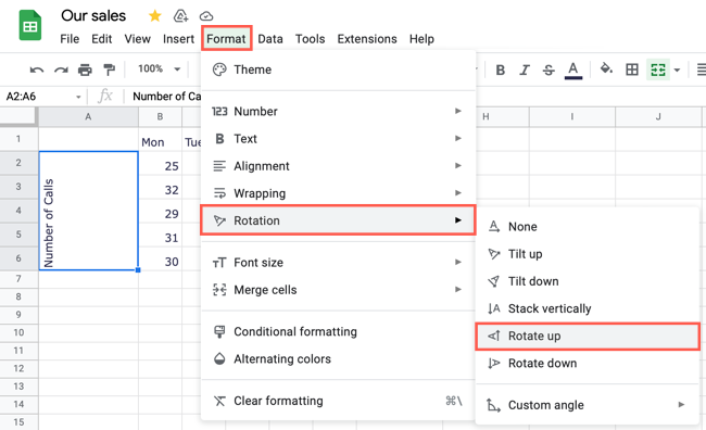 Меню Формат, Поворот, Повернуть вверх