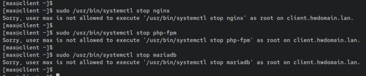 Сообщение об отказе в выполнении sudo для запрещённой команды