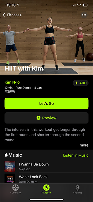 Экран тренировки в Apple Fitness+