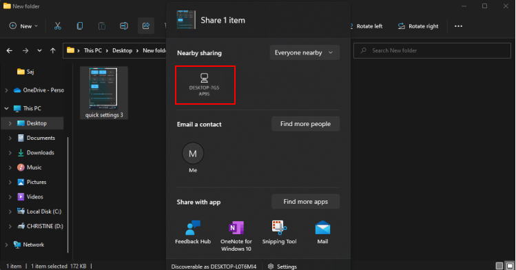 Выбор устройства для Nearby Sharing