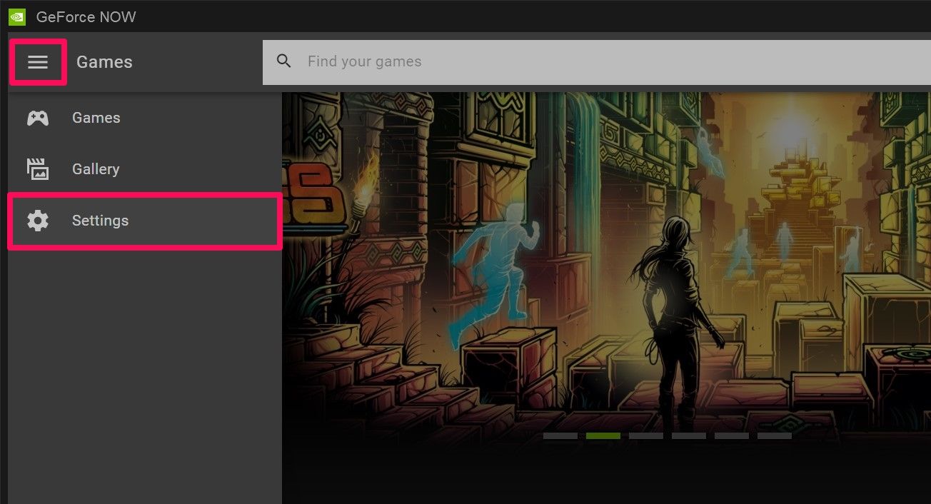 Меню GeForce Now