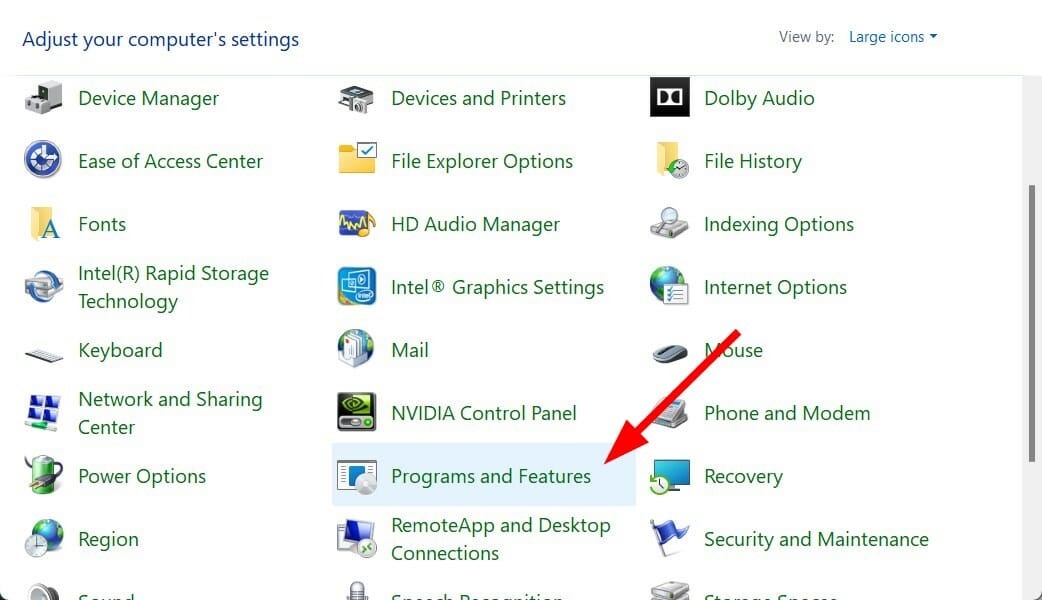 programs and features